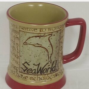 SeaWorld Dolphin 3D Heavy Ceramic Coffee Mug 16 oz. Sea World Cup.